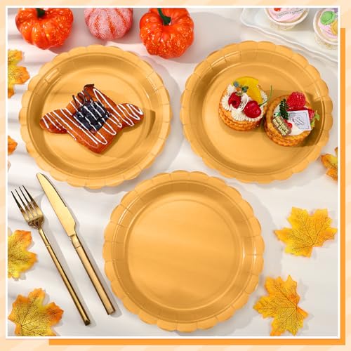 Orange Paper Plates 9 Inch - Fall Thanksgiving Dessert Plates, 30 Pack