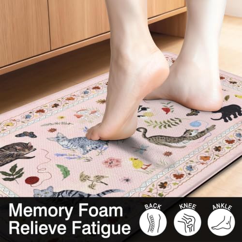 Anti-Fatigue Kitchen Mat Set 2026 - Pink, 17x47 & 17x30 Inches, Non-Slip, Washable, Pumpkin Decor, Halloween Rugs, Spooky Season