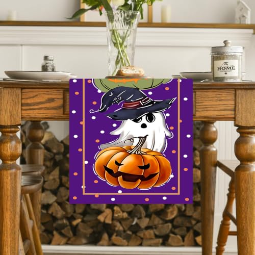 Halloween Pumpkin Ghost Table Runner 13x72 Inch for Dining & Party Decor