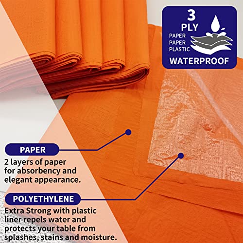 Disposable Orange Paper Tablecloth for Rectangle Tables 54x108 Inches - Waterproof, 6 Pack