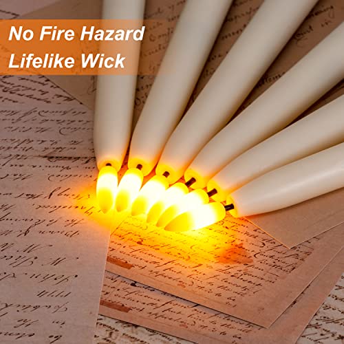 Ivory 11-Inch Flameless Waxy Taper Candles with Remote Timer & Flickering Flame Set