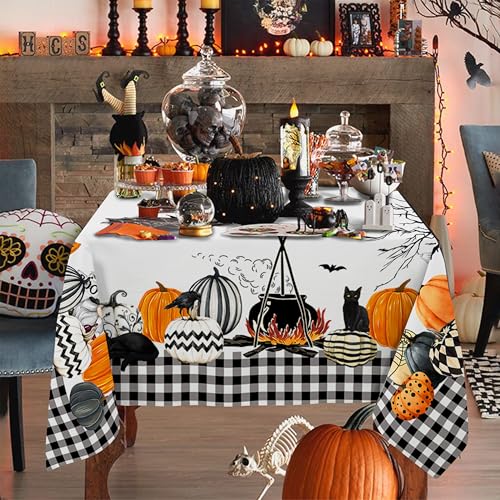 Halloween Tablecloth 60x84 Inch Rectangular Spooky Buffalo Plaid Pumpkin Ghost Black Cat - Variation of THIS listing