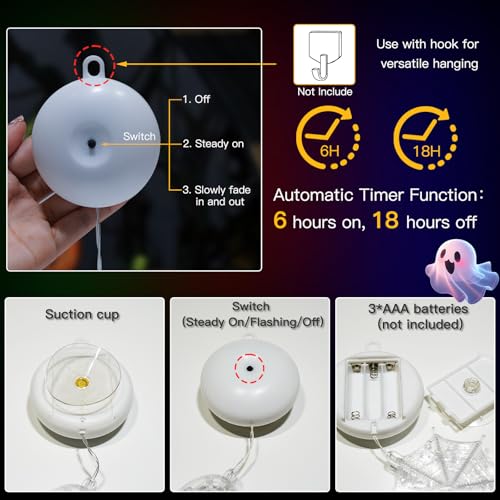 Halloween Window Lights 3 Pack Pumpkin Ghost Spider with Timer - Indoor Decor