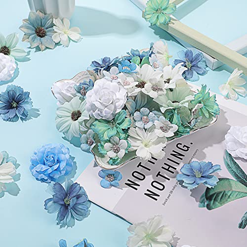 Mini Fake Flowers Bulk Blue Series - 217 Pcs Silk Floral Decorations