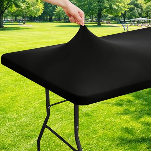 Moosfor 6FT Rectangle Spandex Fitted Tablecloth - Black, 72x30 Inches