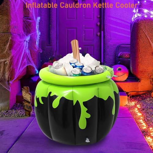 Halloween Inflatable Cauldron Cooler with Stirring Rod - 23.6x26.3 Giant Pool Ice Bucket for Party Decorations