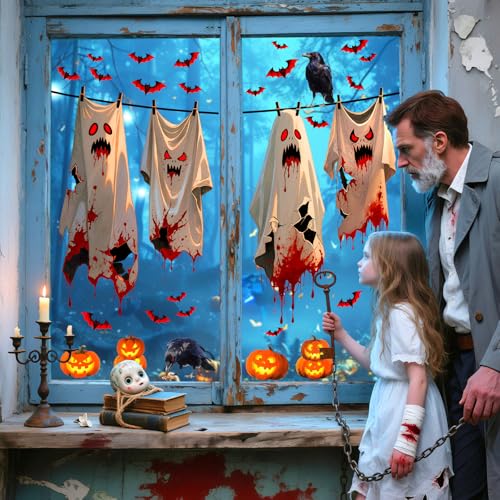 Halloween Ghost Wall Stickers Decals - Funny Spooky Bat Scene, Variation: Halloween Ghosts