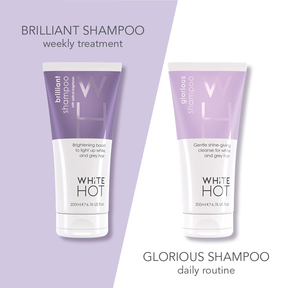 White Hot Cleanse Duo: Brilliant Shampoo & Glorious Shampoo 200ml, brightening boost and shine for white & grey hair, purple shampoo