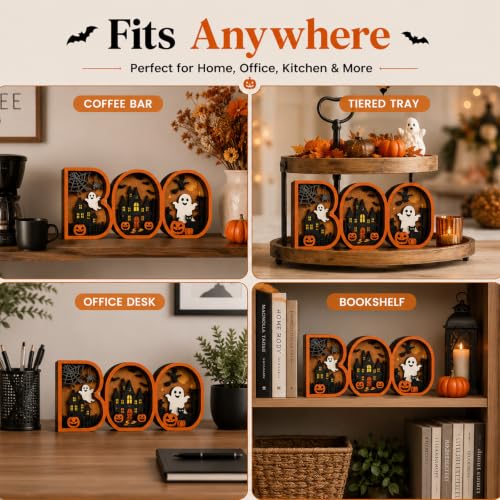 Halloween BOO Sign - 3D Wooden Spooky Decor for Tabletop & Shelf - BOO Decor Variation