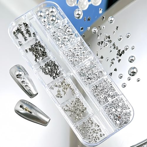 Silver Punk Bullet Rivet Nail Charms 12-Grid 3D Alloy Nail Art Decorations