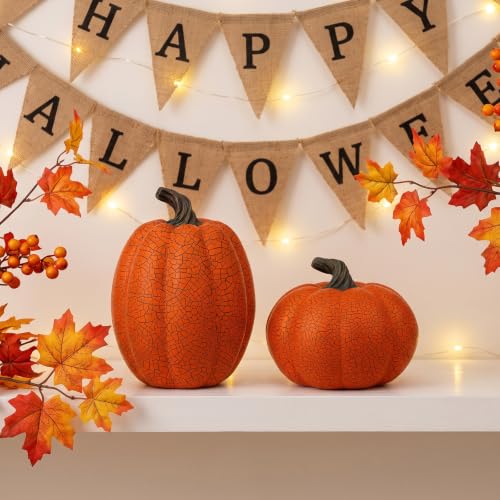 Yellow Fake Resin Pumpkin Decor Set - 2 Pieces Fall Halloween Thanksgiving