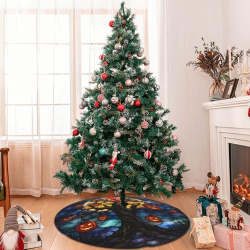 36-Inch Halloween Pumpkin Tree Skirt Fall Decor Carpet Mat for Xmas & Party
