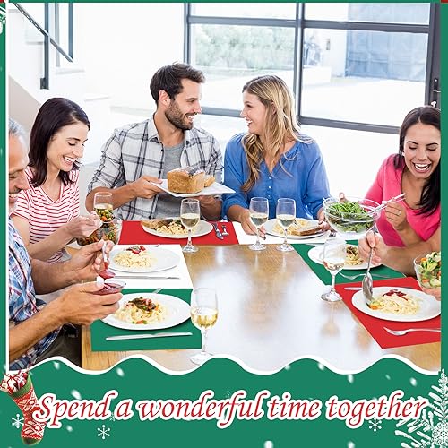 Christmas Paper Placemats Set - 150 Disposable Red Green White Table Mats for Holiday Dining - 11 x 17 Inches