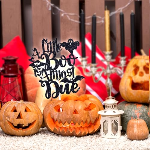 Halloween Cake Topper with Ghost and Bat Glitter Decoration for Baby Shower and Birthday