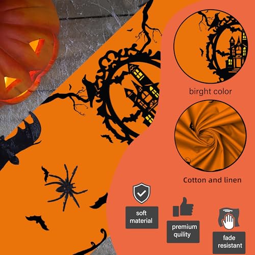 Halloween Table Runner Decor Orange Bat Pattern 13x72 Inch - Indoor Home Party