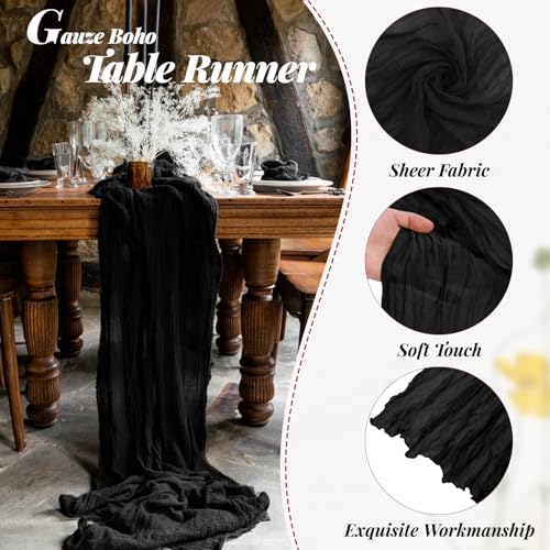 Black Cheesecloth Table Runner 6 Pack 20 x 120 Inches - Boho Rustic Wedding Party Decor