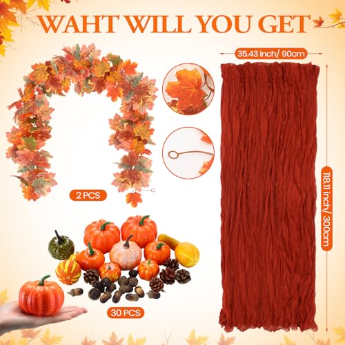 Thanksgiving Fall Table Centerpiece Set with Pumpkin and Leaf Garland