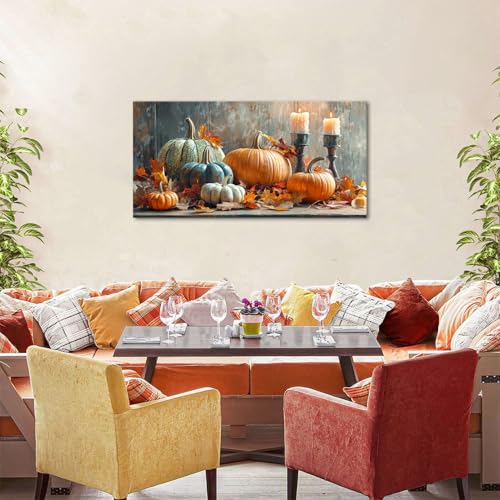 Pumpkin Wall Art Fall Kitchen Decor Farmhouse Halloween Canvas Print - 40L x 20W - Orange Pumpkins