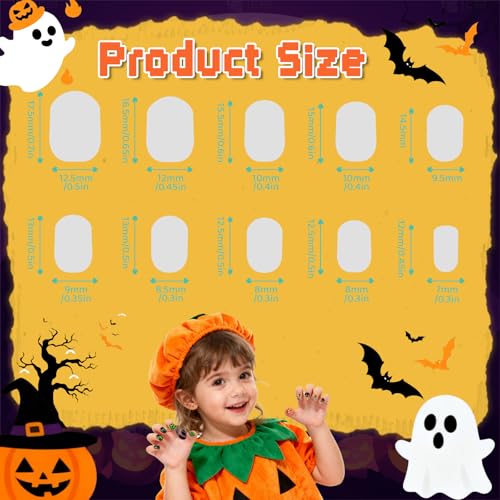 Kids Press-On Nails Halloween Style 144Pcs Short Fake Nail Kit for Girls