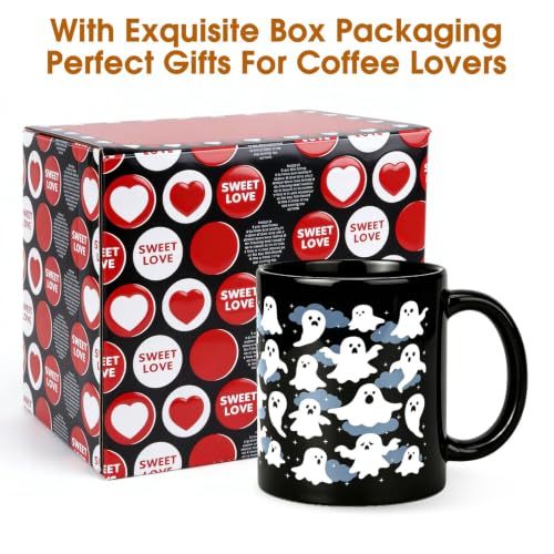 Halloween Ghost Coffee Mug - Cute Spooky Ceramic Black Cup 11oz - Ghost Mug