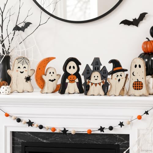 Indoor Halloween Ghost Decor Set - Rustic Wooden Ghost Signs for Haunted House & Fall Home Decor - Variation: Ghost