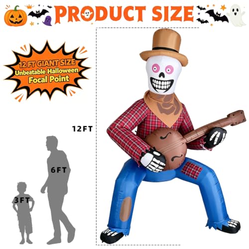 12FT Halloween Inflatable Skeleton Yard Decor - Giant Outdoor Spooky Decoration - Brown Cowboy Variation