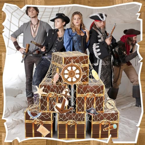 Pirate Party Decorations Kit with Treasure Chest Boxes, Cards & Fishing Net