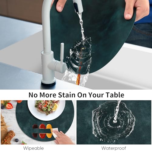 Round Heat Resistant Placemats Set of 12 - Waterproof Faux Leather, Dark Blue