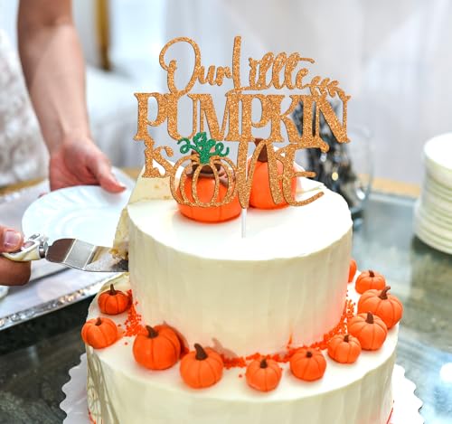 First Birthday Cake Topper Our Little Pumpkin is One Fall Halloween Decor Glitter