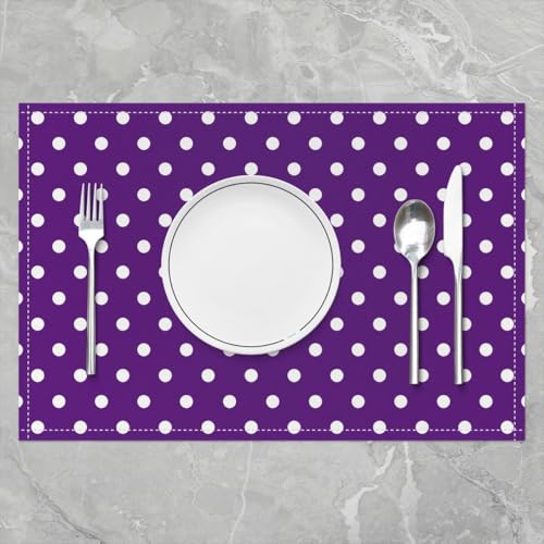 Polka Dot Placemats Set of 4 - 12x18 Inch Table Mats, White Purple Variation