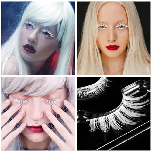 4 Pairs White False Eyelashes for Halloween Cosplay & Makeup, Reusable & Natural Look
