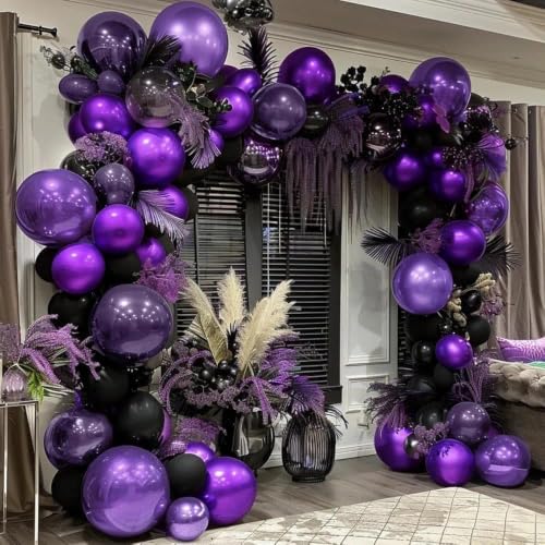Black and Purple Balloon Garland Kit for Halloween, Vampire, Gothic Parties - Dark Purple & Black