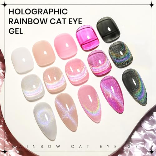 Rainbow Cat Eye Gel Polish - Holographic 9D Magnetic Effect - T010