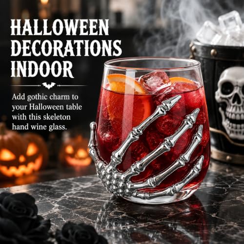 Halloween Skeleton Hand Stemless Wine Glass 12.5oz - Silver Variation