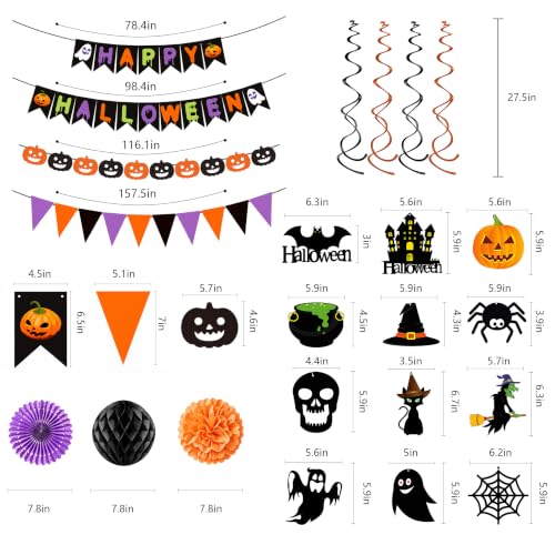 Halloween Party Decorations Banner Set for Indoor Home Office Purple Orange Black Variation