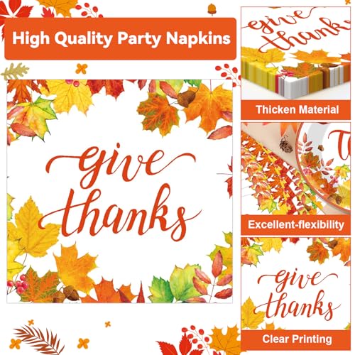 Thanksgiving Maple Leaf Paper Plates and Napkins Set - Fall Autumn Party Tableware, 50 pcs - Give Thanks