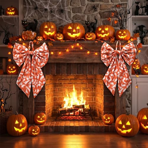 Halloween Ghost & Orange Wreath Bows - 18x12 Inches, Set of 2