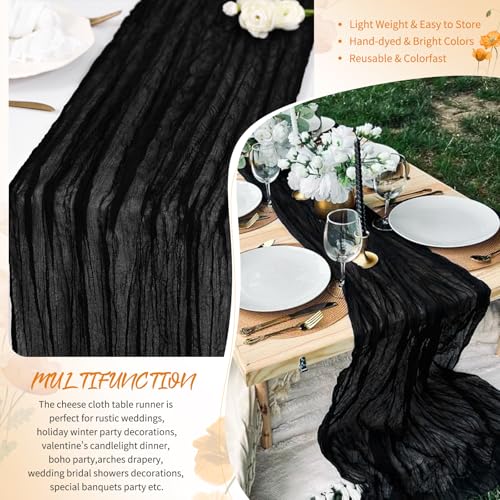 Showgeous 20 Pack Black Cheesecloth Table Runner - 17 x 108 Inches, Wedding & Party Decor