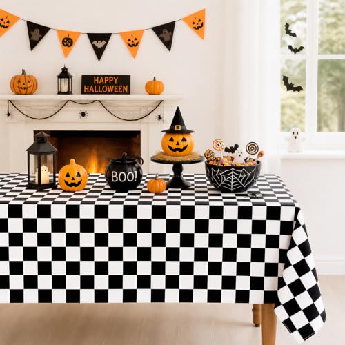 Black and White Checkered Tablecloth 57 x 84 Inch - Waterproof Gingham Dining Cover - Variation of THIS listing: Black / 84" x 57"