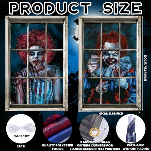 Halloween Clown Window Cover Set - Scary Horror Silhouette Decorations, Clown Style