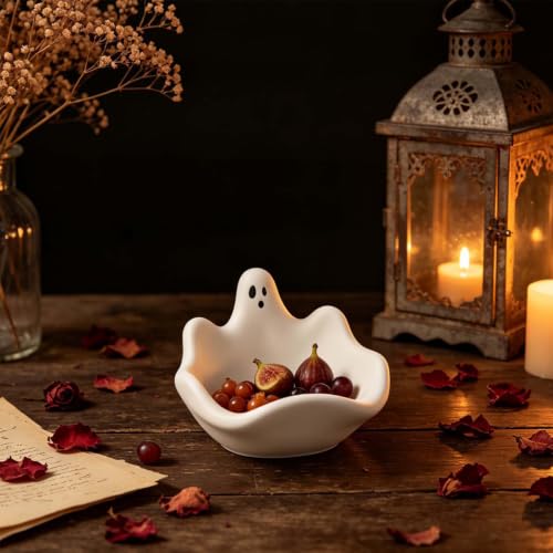 Halloween Ghost Candy Bowl Mold - Cute Ceramic Trick or Treat Serving Dish