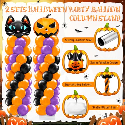 Purple Cat Pumpkin Halloween Balloon Column Stand Kit - 34 Inch