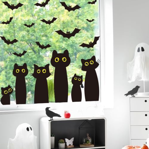 Halloween Black Cat Window Clings Set - Reusable Spooky Decor for Home & Office