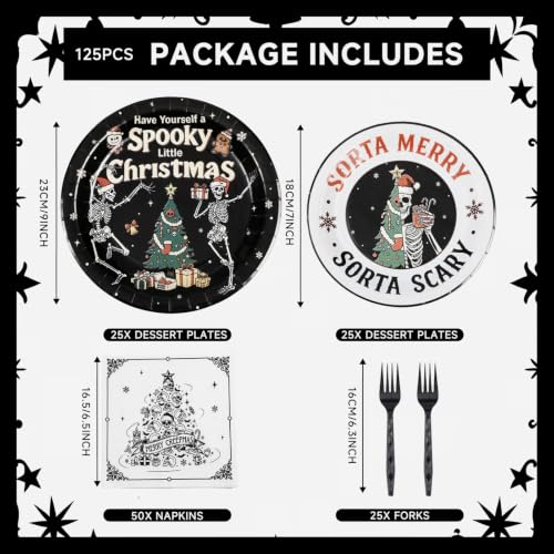 Skull Christmas Party Decorations Set - Gothic Creepy Holiday Tableware & Napkins with Skeleton Design - Variation: Skull Christmas