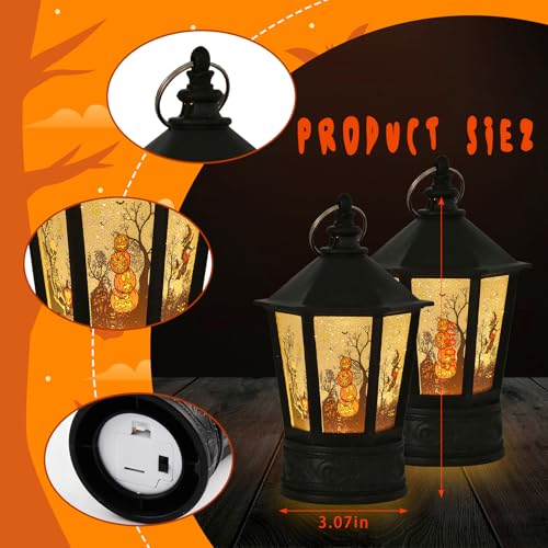Battery Operated Halloween Lanterns Set - Pumpkin & Witch Flickering Lights for Indoor Party Decor