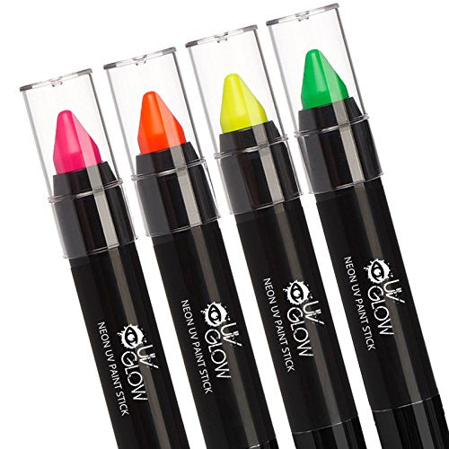UV Glow Neon Face & Body Crayon Set of 4 - Bright UV Blacklight Fun