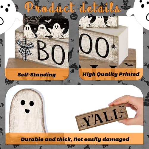 Little Ghost Halloween Wooden Tiered Tray Decor - 4 Pieces, Spooky Whimsy