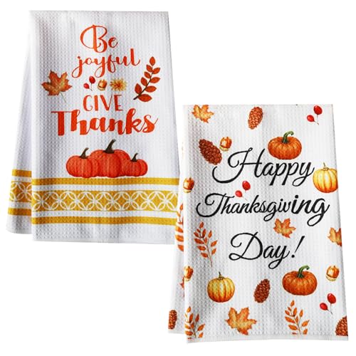 Thanksgiving Kitchen Towels Set - 2 Absorbent Fall Holiday Dish Towels