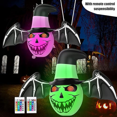 Halloween Inflatable Ghost with Bat Variation - Outdoor Decor with LED Lights