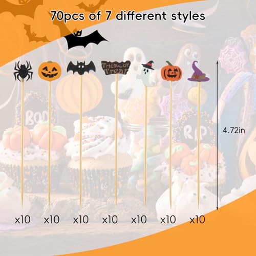 Halloween Cocktail Picks 70 Pcs Food Skewers for Party Decor - 4.7 Inch